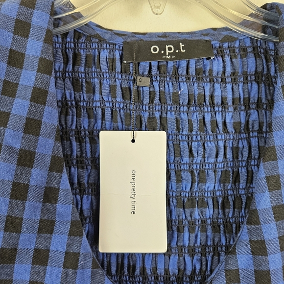 O.P.T Kobo Dress In Blue Gingham Size M NWT Smocked - Picture 6 of 10